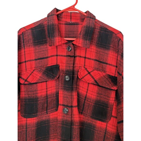 Red & Black Plaid Long Sleeve Button-Up Shirt Jacket XL Juniors - Picture 1 of 6
